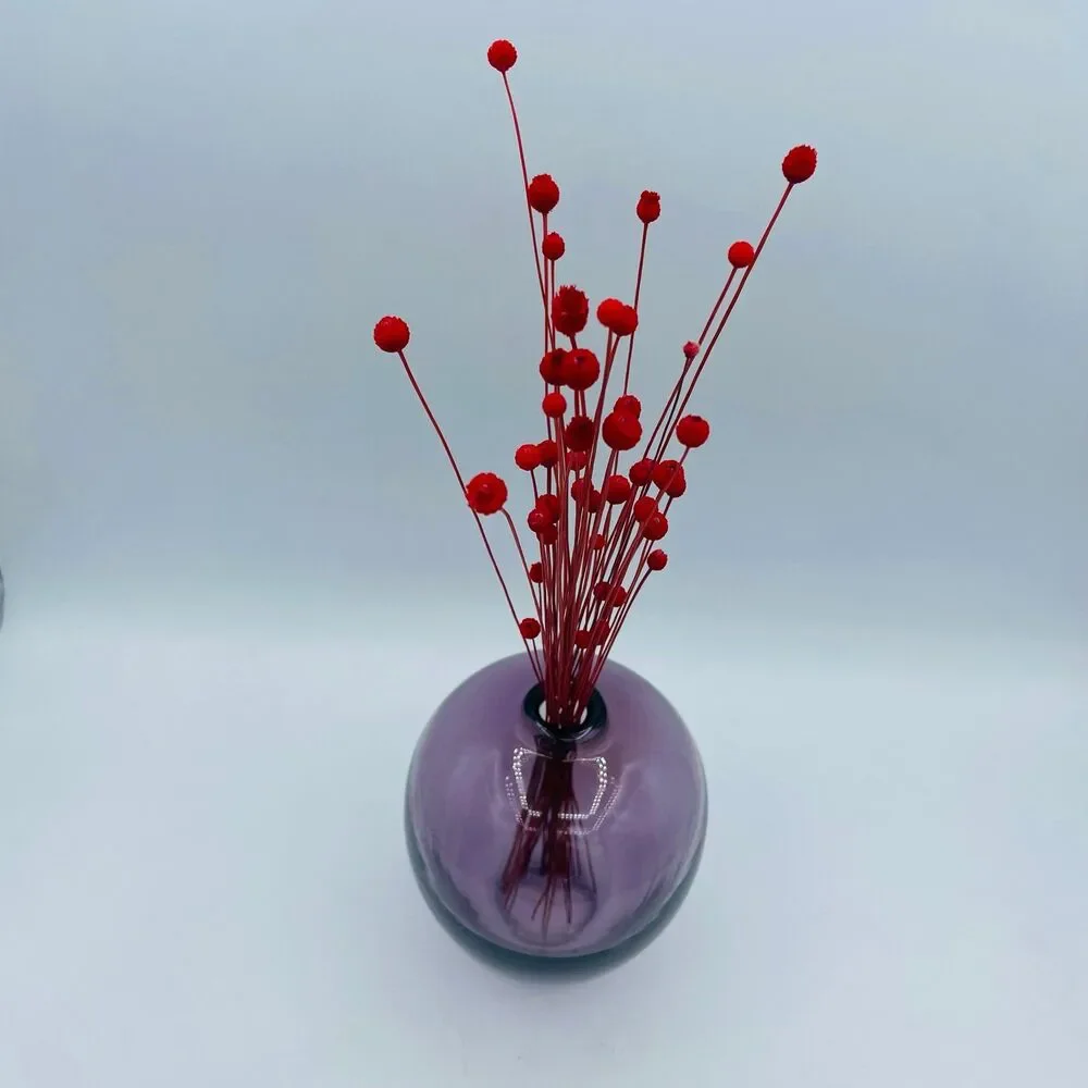 Vintage Purple Amethyst Blown Art Glass Vase Small Hole Opening 5.5” Tall